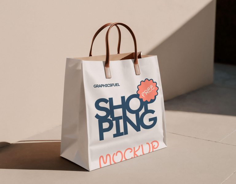 Free Standing Shopping Bag Mockup On Floor PSD