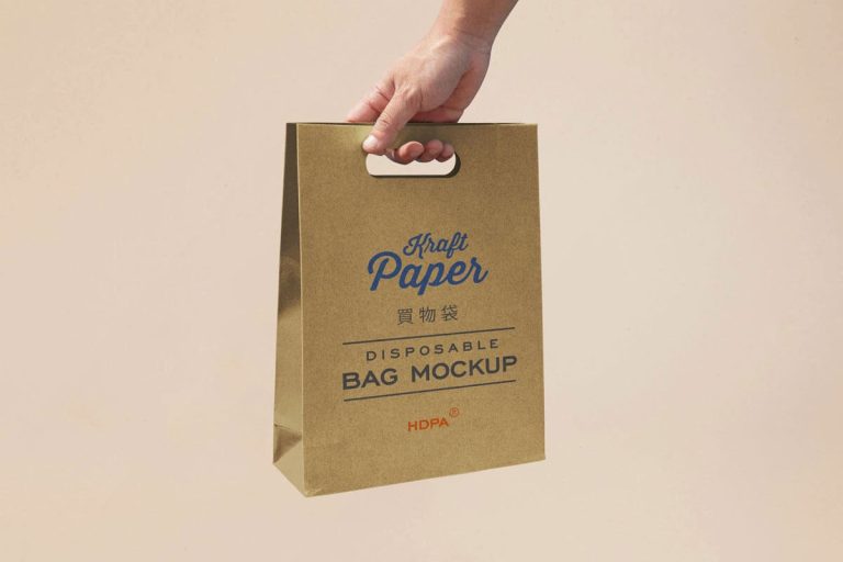 Free Kraft Paper Disposable Takeaway Bag Mockup PSD