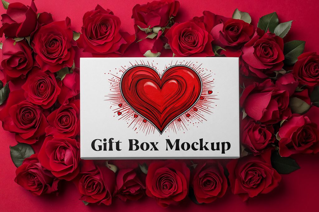 Free Valentines Day Gift Box Mockup PSD