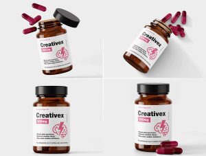 4 Free Capsule Supplement Jar Medicine Bottle Mockup PSD Files