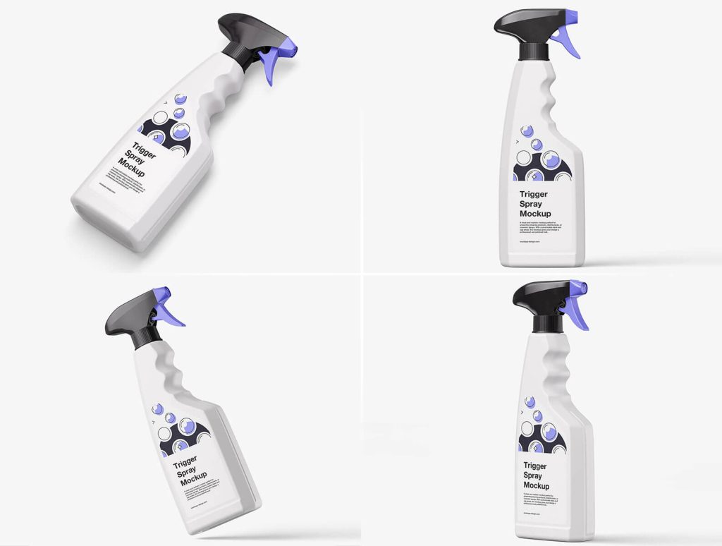 4 Free Plastic Trigger Head Spray Bottle Mockup PSD Set