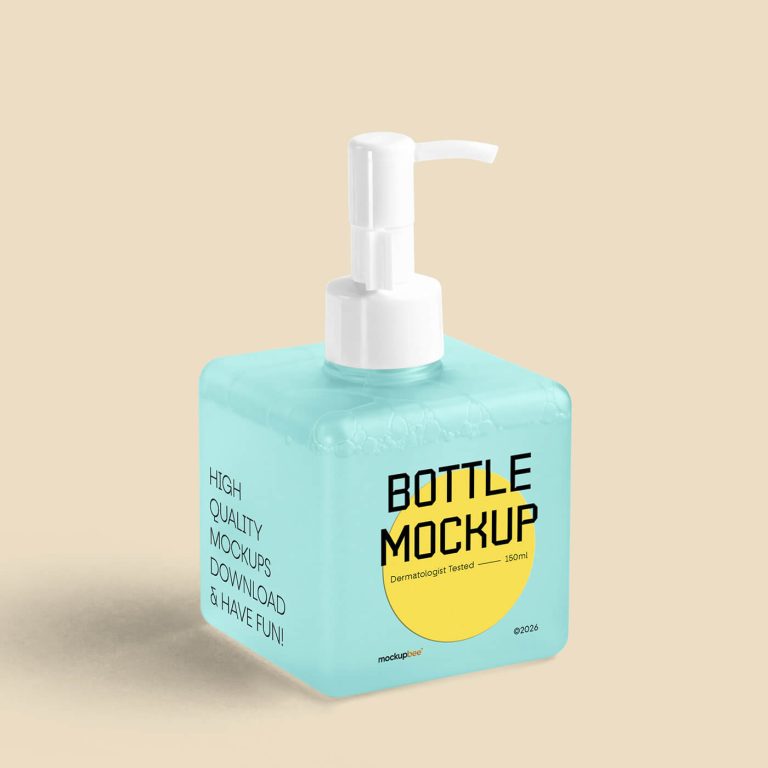 Free Translucent Cubic Dispenser Pump Bottle Mockup