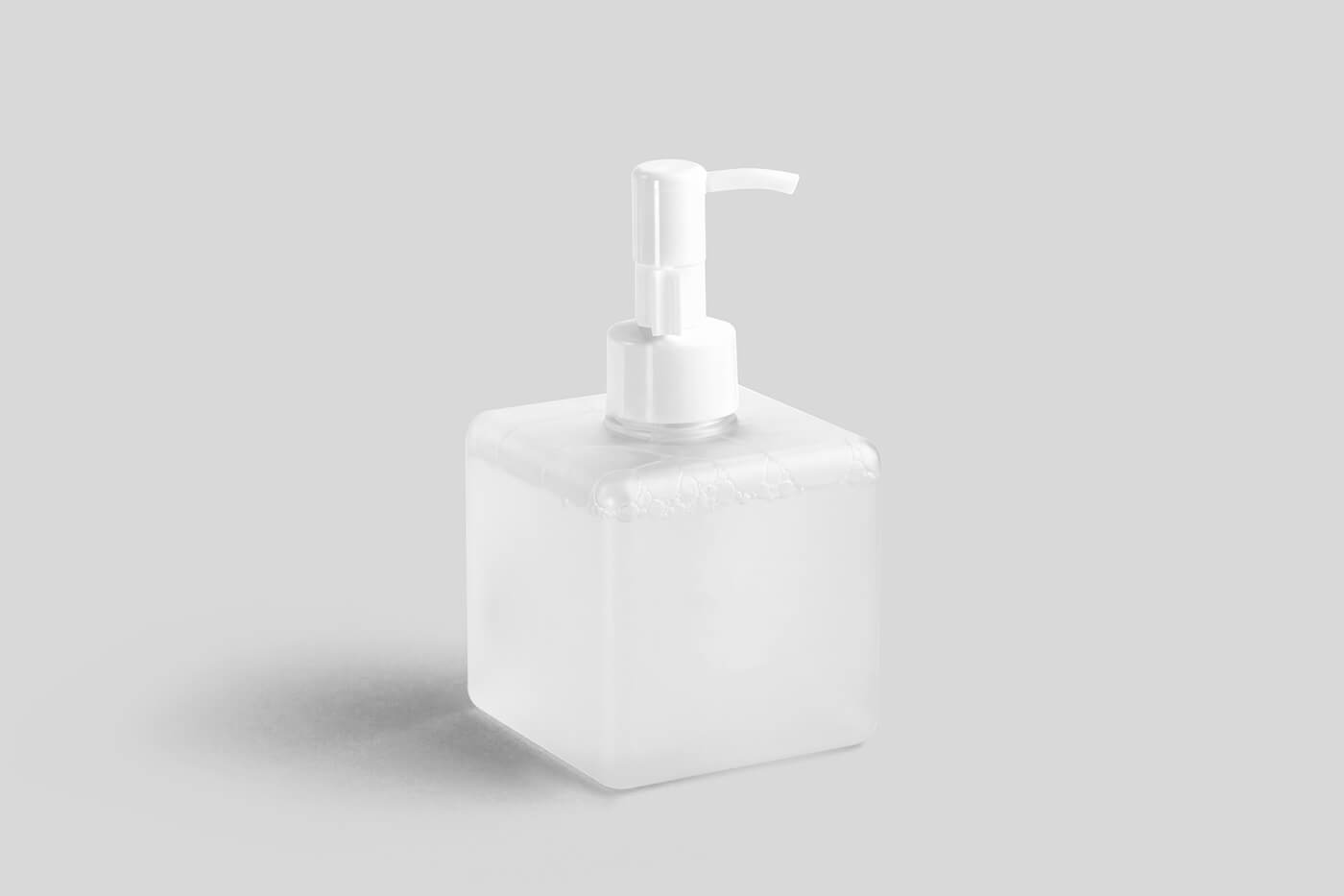 Free Translucent Cubic Dispenser Pump Bottle Mockup1