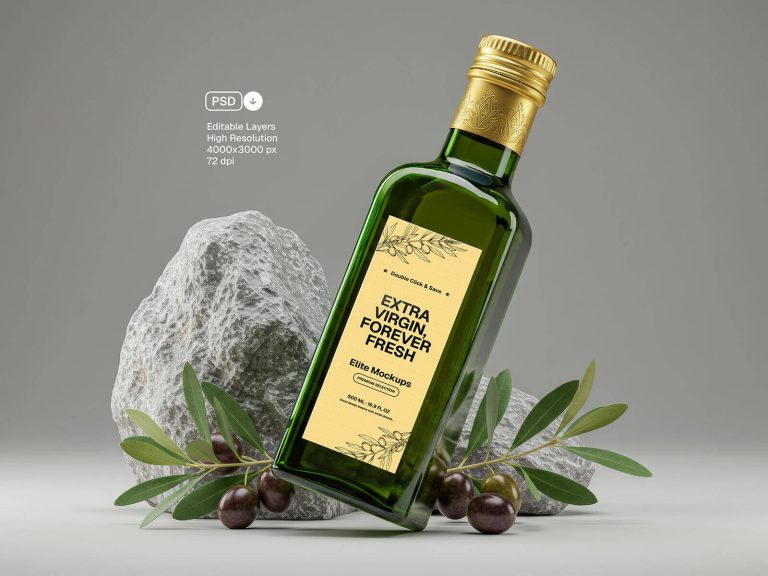 Free High Quality Olive Oil Bottle Mockup PSD