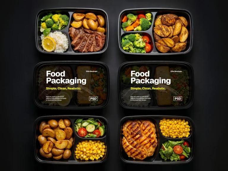 Free Top View Plastic Food Containers Mockup PSD