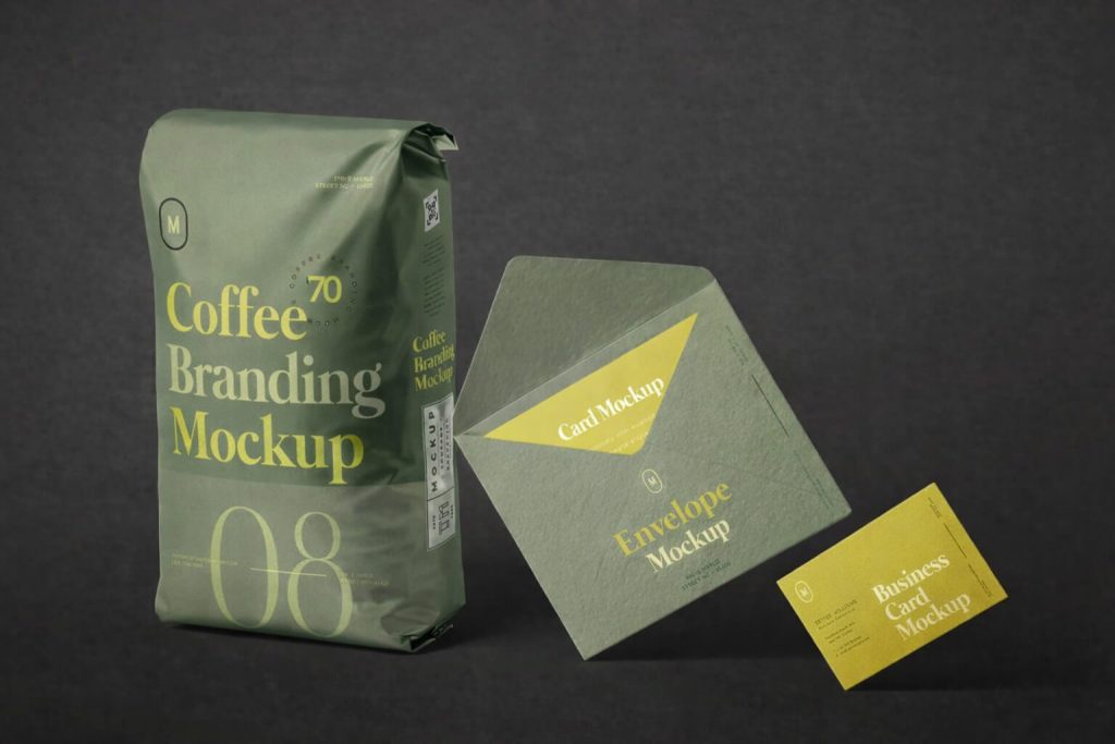 Free Coffee Bag Mockup With Stationery Branding Set