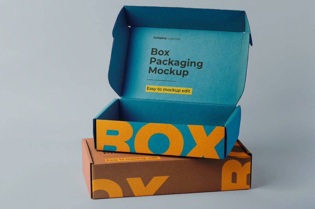 Open pinch lock 2 Cardboard Packaging Box Mockup PSD