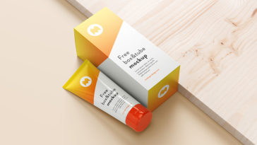 Download Free Yellow Cosmetic Tube And Box Mockups Free Package Mockups PSD Mockup Templates