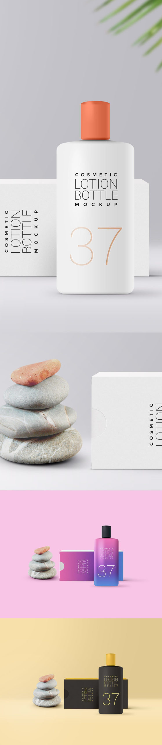 Cosmetic Lotion Bottle and Package Box Free Mockup PSD