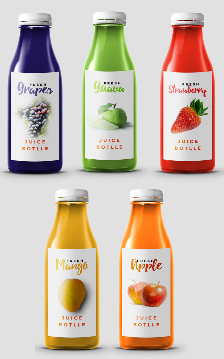 Fresh Juice Plastic Bottle Package Mockup Free PSD