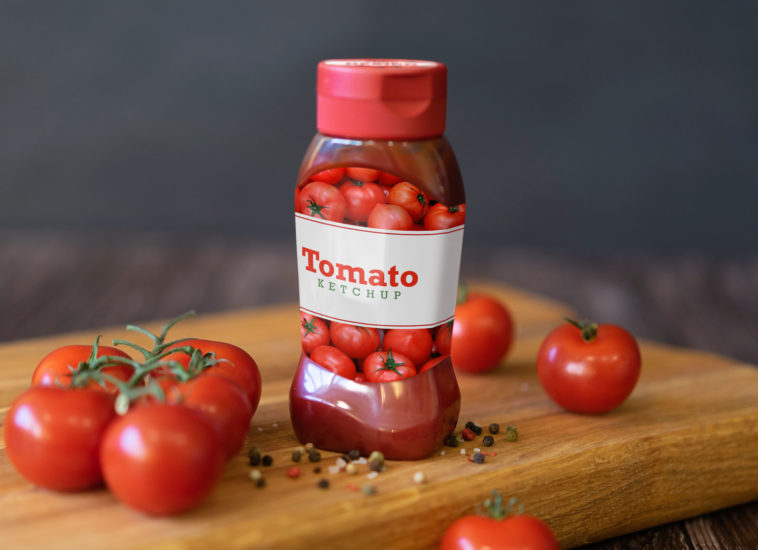 Free Plastic Tomato Ketchup Sauce Paste Bottle Label Mockup
