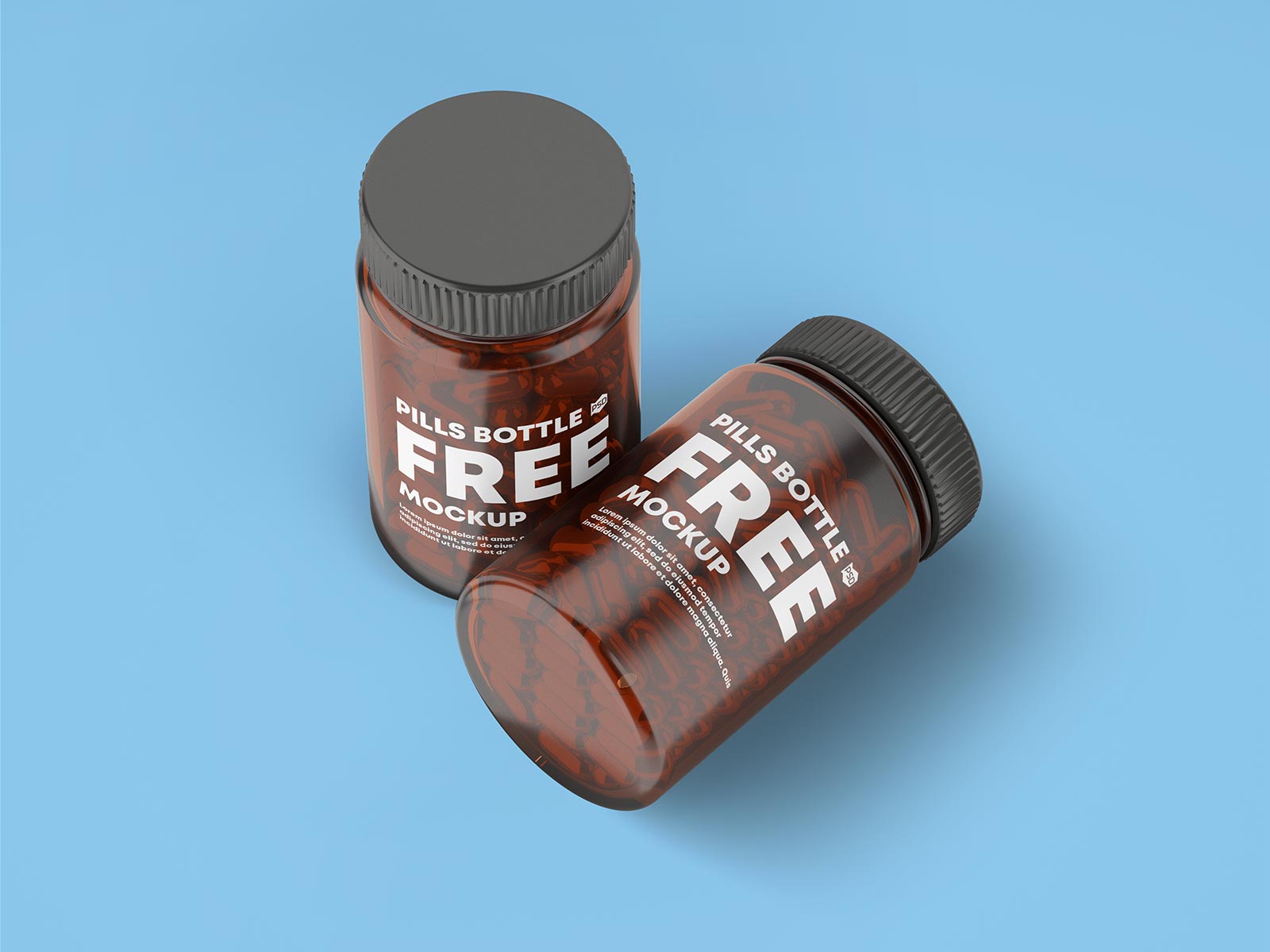 Amber Glass Pills Bottle Mockup - Front View - Free Download