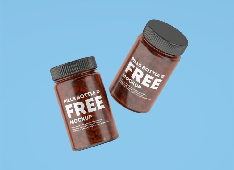 Download Free Amber Glass Capsule Pill Bottle Mockup Set Free Package Mockups