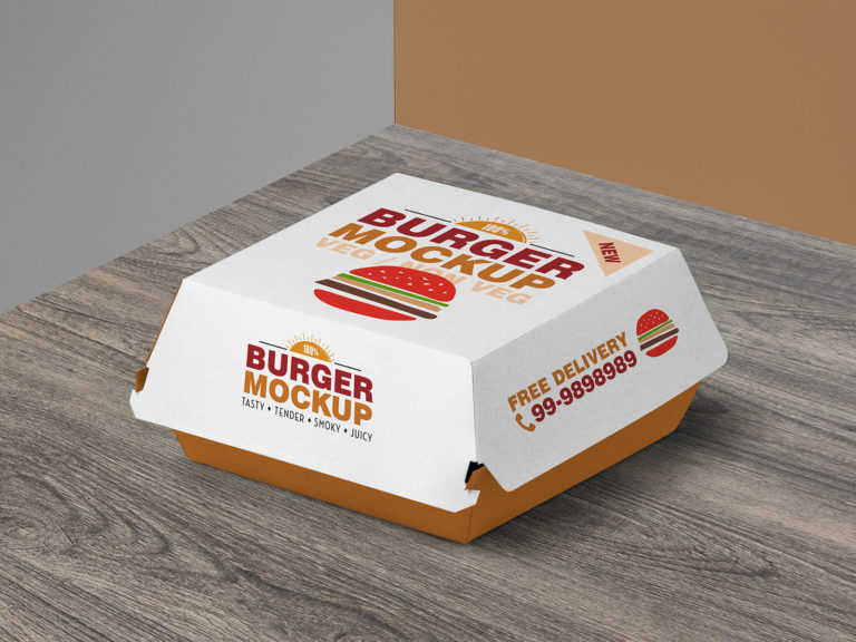 Free Burger Packaging Box Mockup