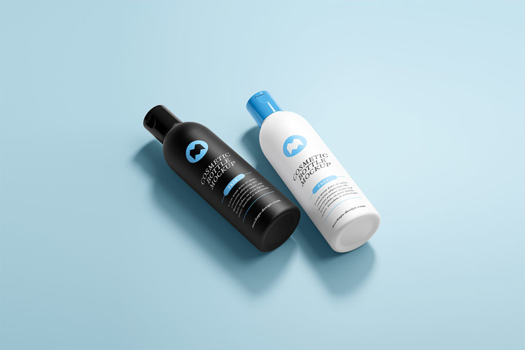 free hair oil bottle mockup PSD 100ml cosmo round plastic download