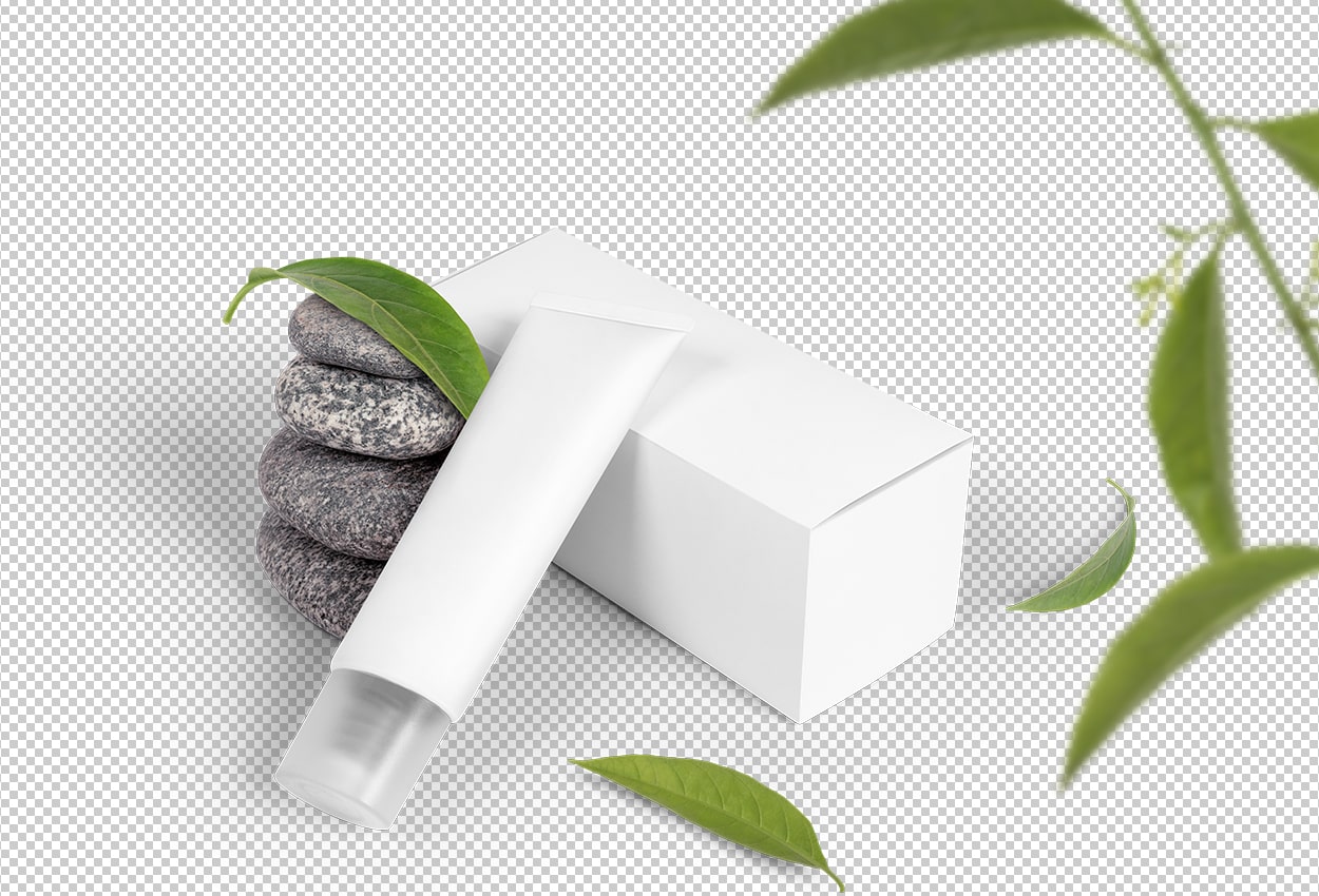 Free Cosmetic Cream Tube with Box Package Mockup