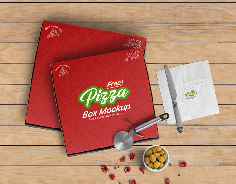 Download Free Top View 2 Pizza Box Mockup Scene Free Package Mockups