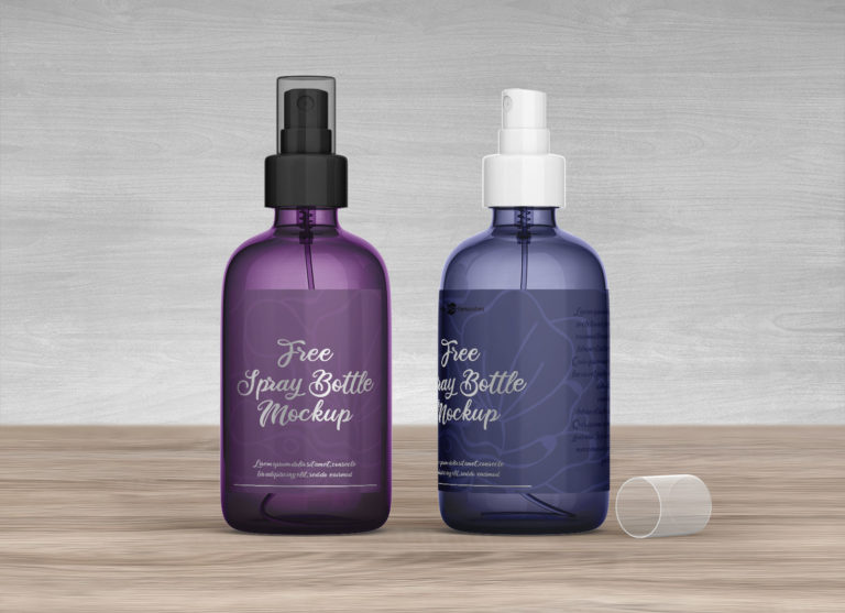 Free Glass Spray Bottle Mockup PSD Set
