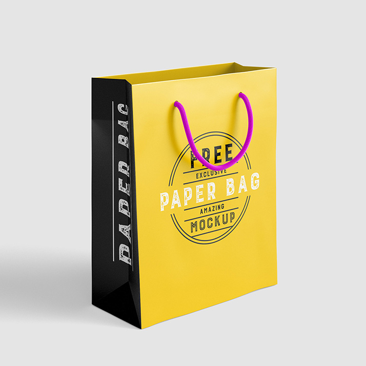 2 Fully Printable Type White Paper Shopping Bag Mockup
