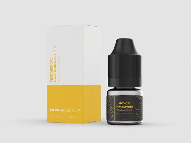 Drops Bottle and Box Packaging Mockup