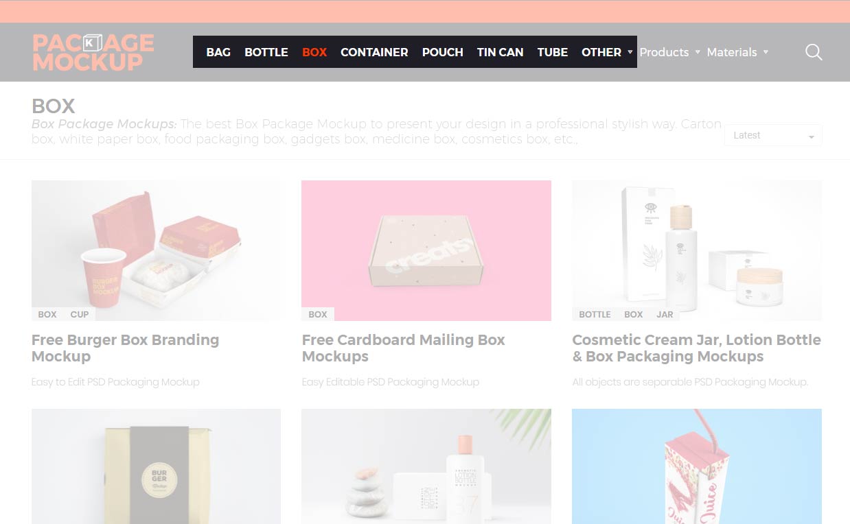 pacagemockup website features mockups sorted by packaging mockup