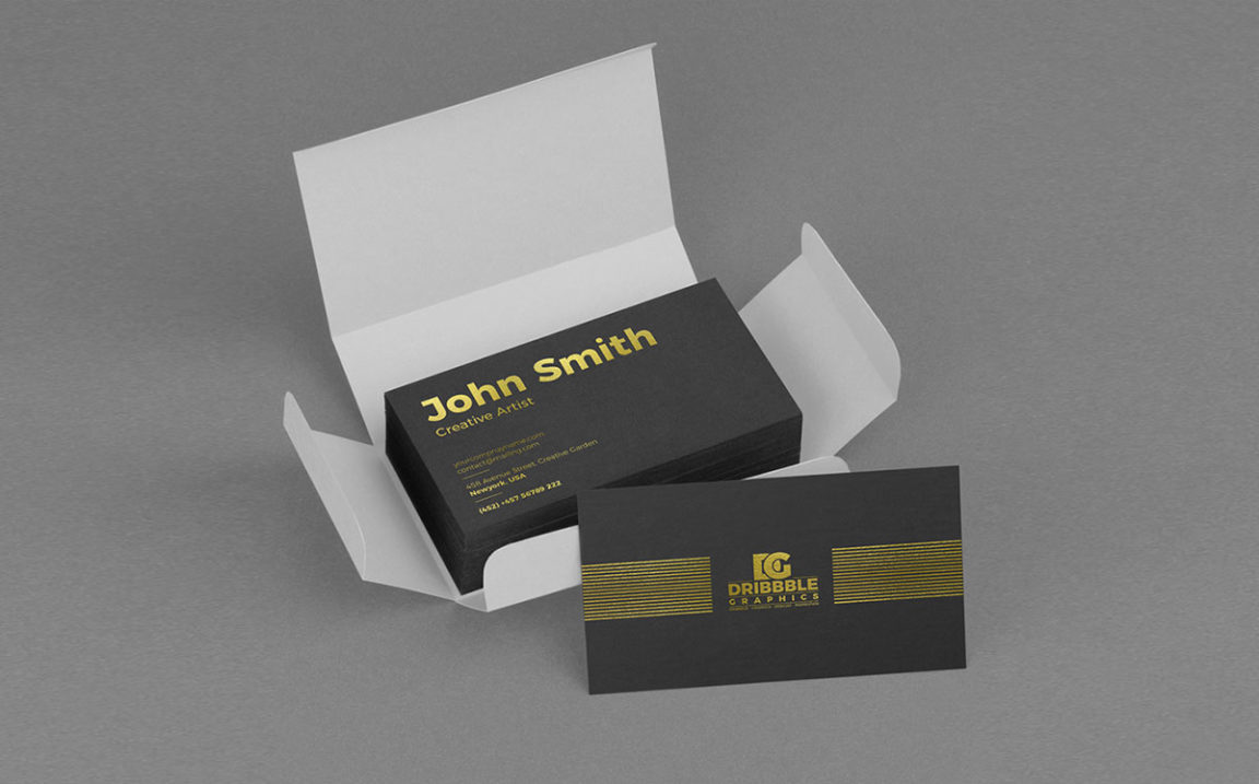 Free Business Card Stack Delivery Package Box Mockup PSD