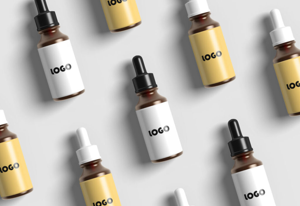 free amber glass dropper bottle mockup set 3 piece PSD serum download