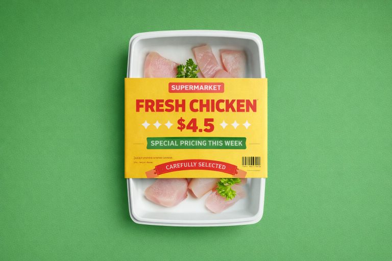 Chicken Packing Disposable Container with Lable Mockup PSD