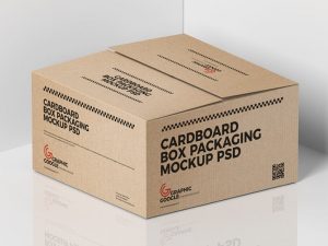 Cardboard Shipping Box PSD Mockup