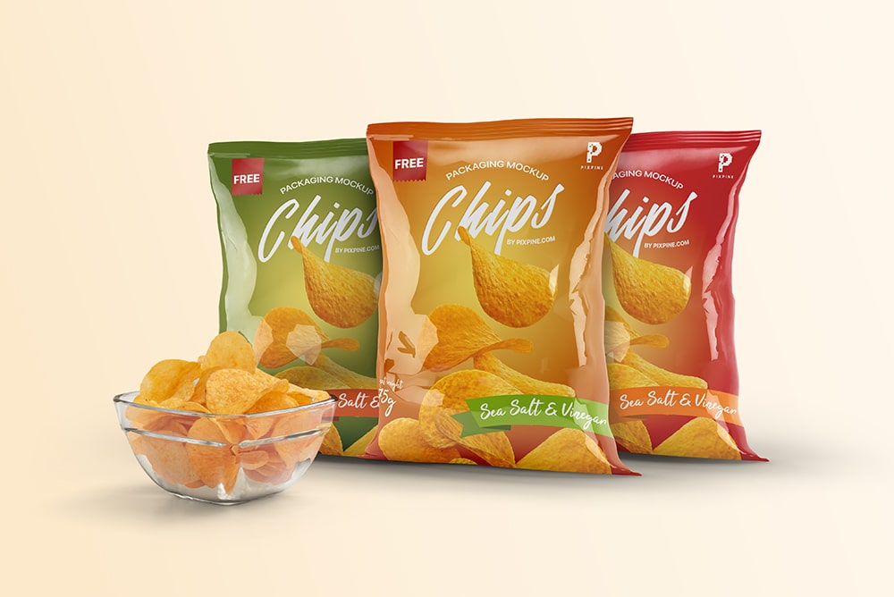 3 Chips Packaging Bags Mockup