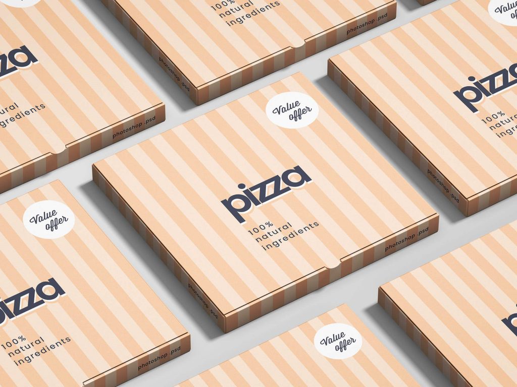 Free Pizza Packaging Box Grid Mockup