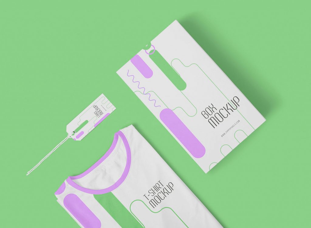 Free T-Shirt Tag Packaging Box Mockup PSD