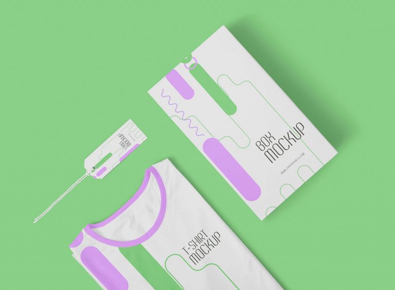 Free T-Shirt Tag Packaging Box Mockup PSD