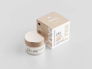 Cosmetic Glass Jar with Packaging Box Mockup