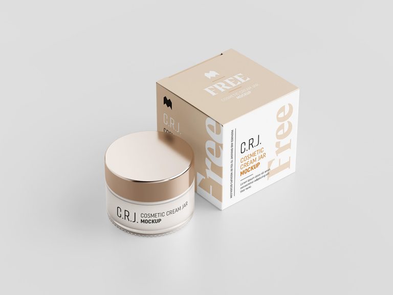 Cosmetic Glass Jar with Packaging Box Mockup