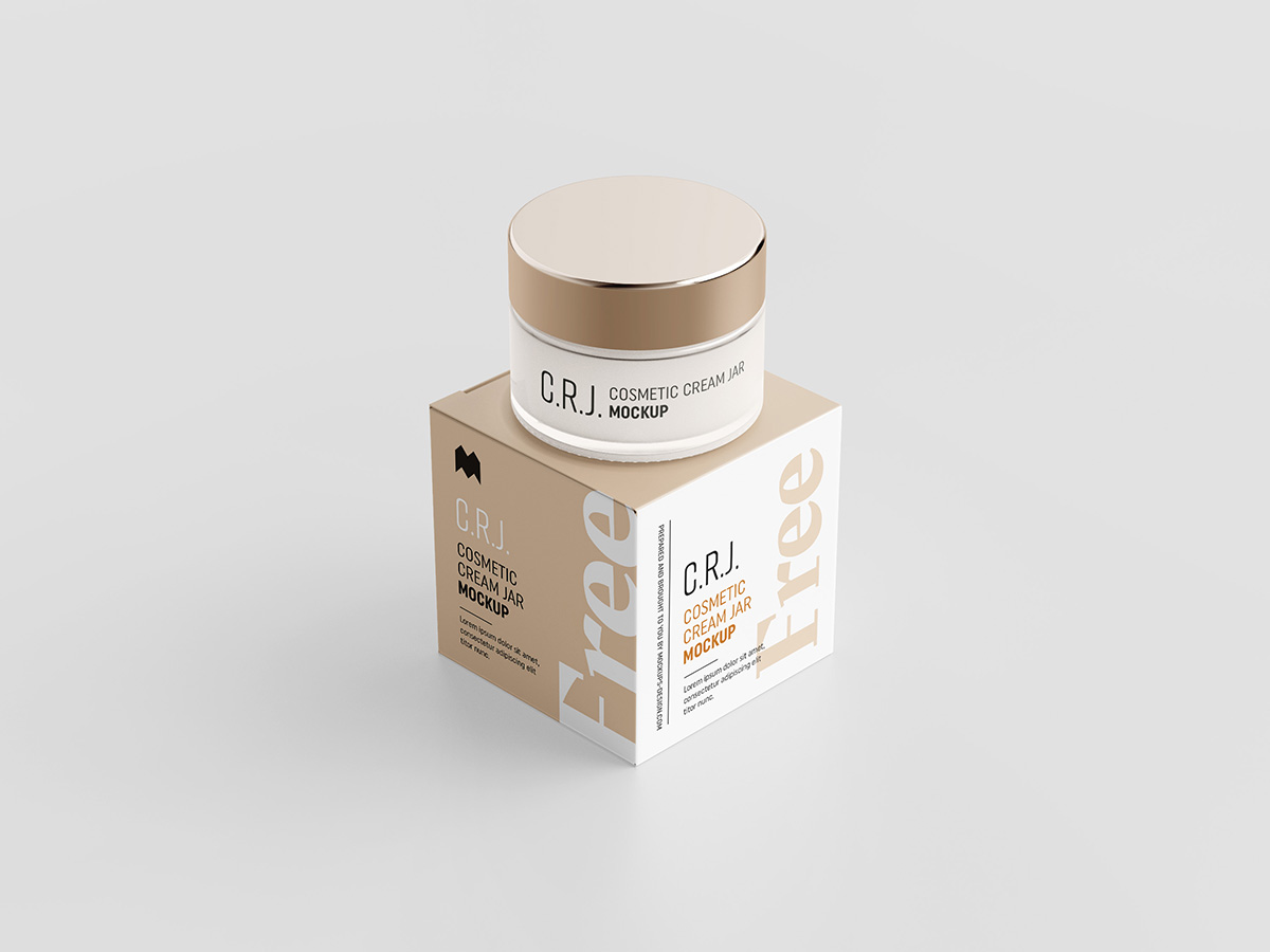 Cosmetic Glass Jar with Packaging Box Mockup