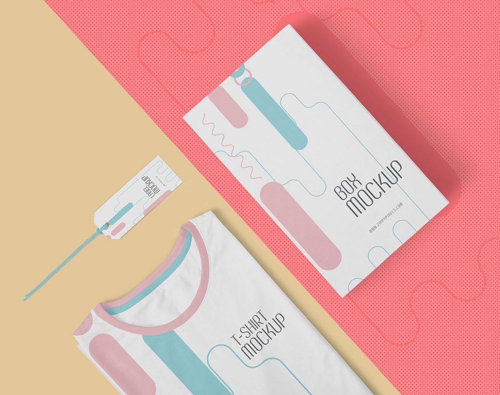 Free T-Shirt Tag Packaging Box Mockup PSD