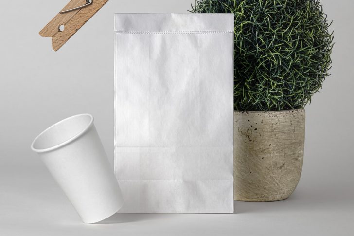 Free Paper Bag with Paper Coffee Cup Mockup Showcase - Package Mockup