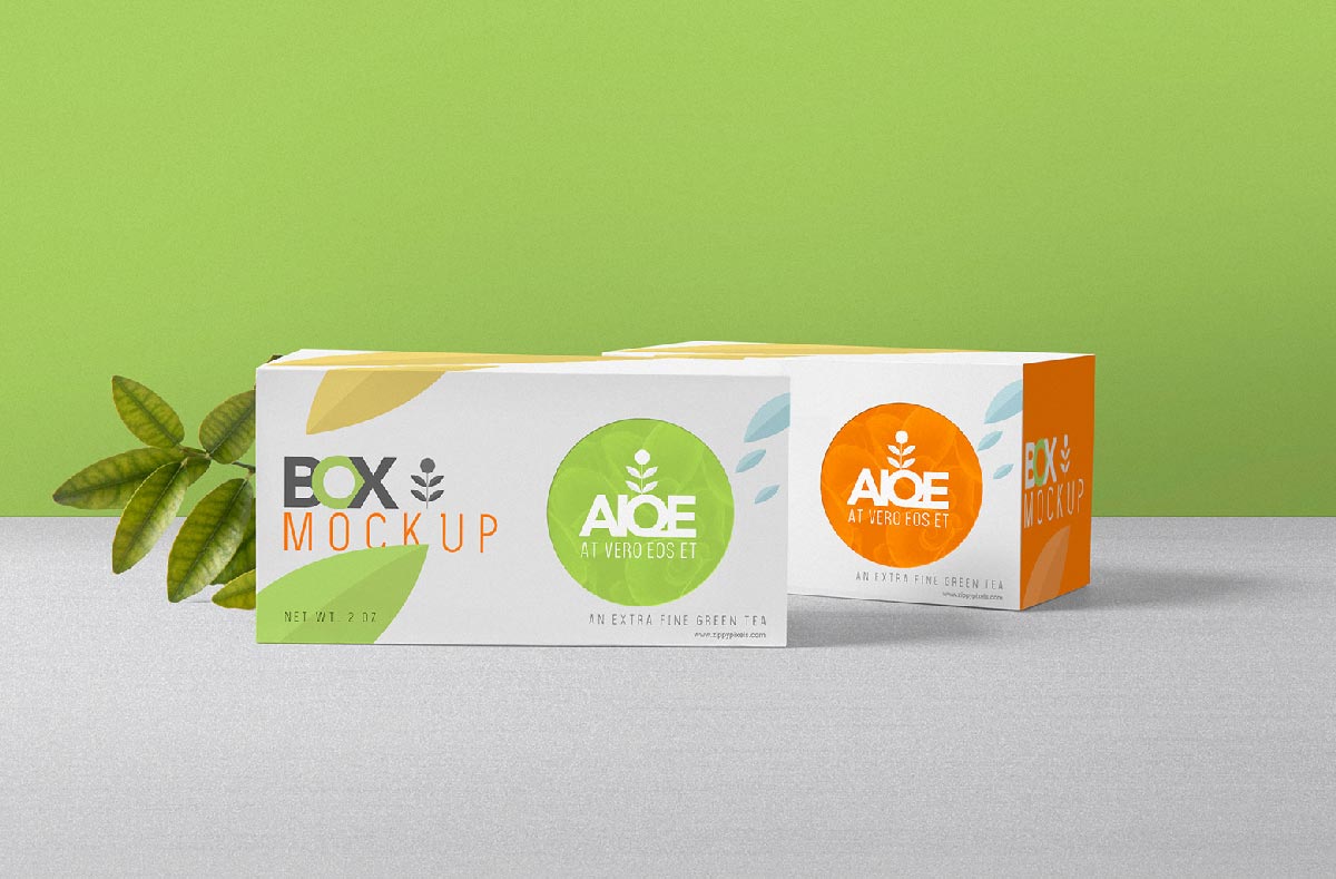 Free Tea Packet Set Packaging Long Box Mockups