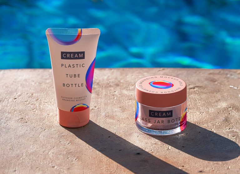 Cosmetic Tube and Glass Jar Mockup Outdoor Scene