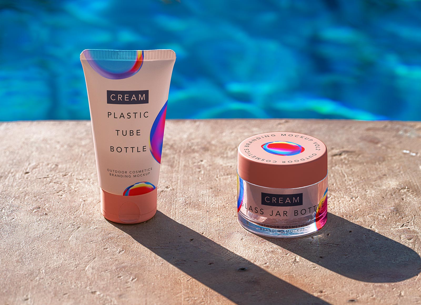 Cosmetic Tube and Glass Jar Mockup Outdoor Scene