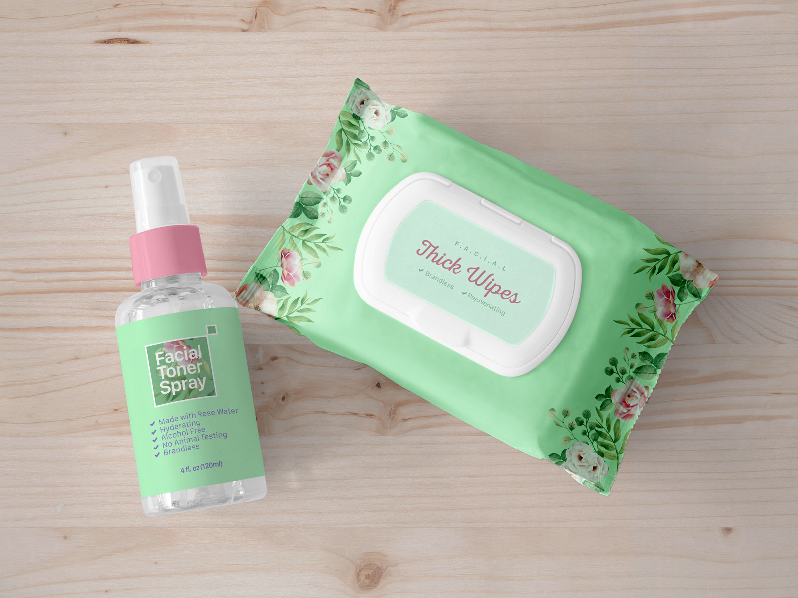 Facial Wipes and Toner Spray Mockup