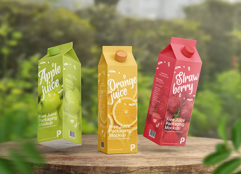 Free Juice Cardboard Box Packaging Mockup PSD