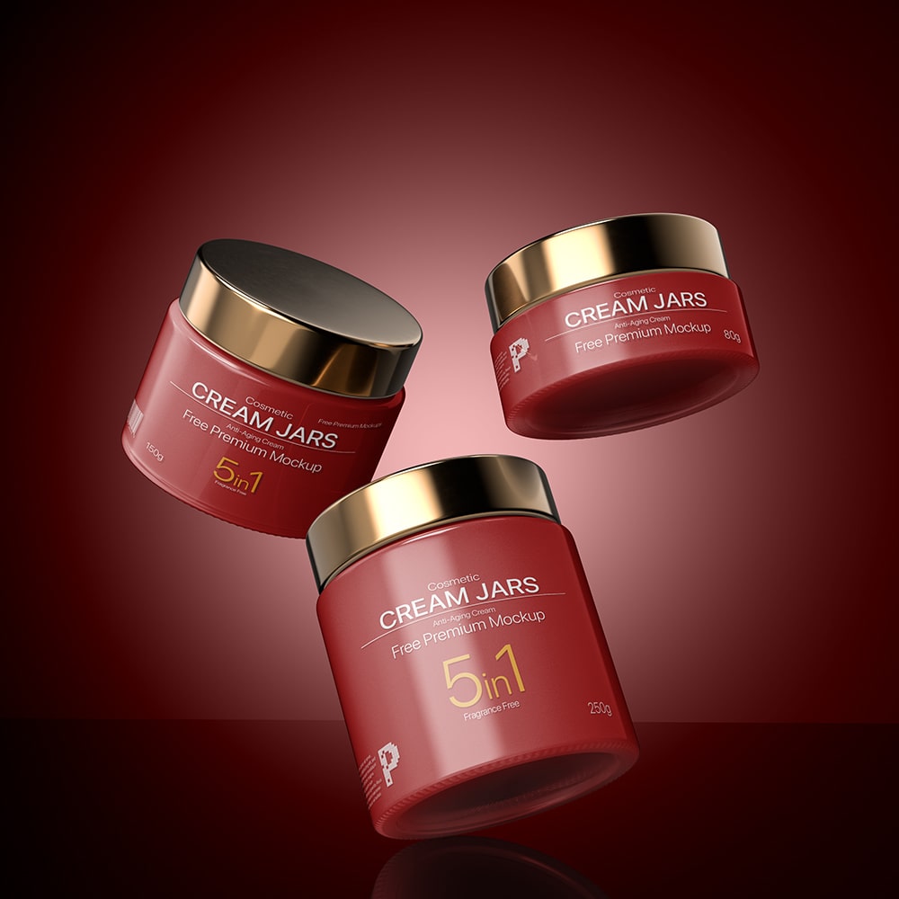 3 Size Cosmetic Cream Glass Jars Mockup