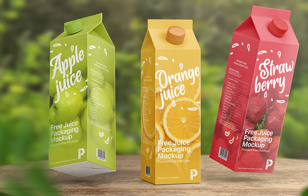 Free Juice Cardboard Box Packaging Mockup PSD