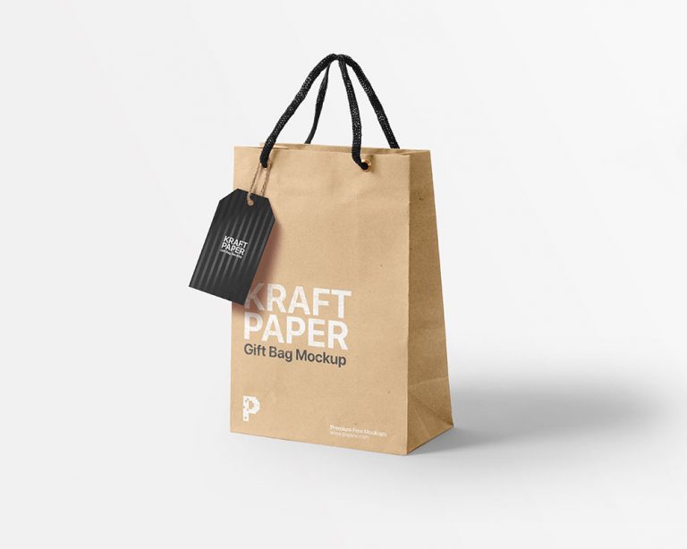 Kraft Paper Gift Bag Mockup with Tag Mockup
