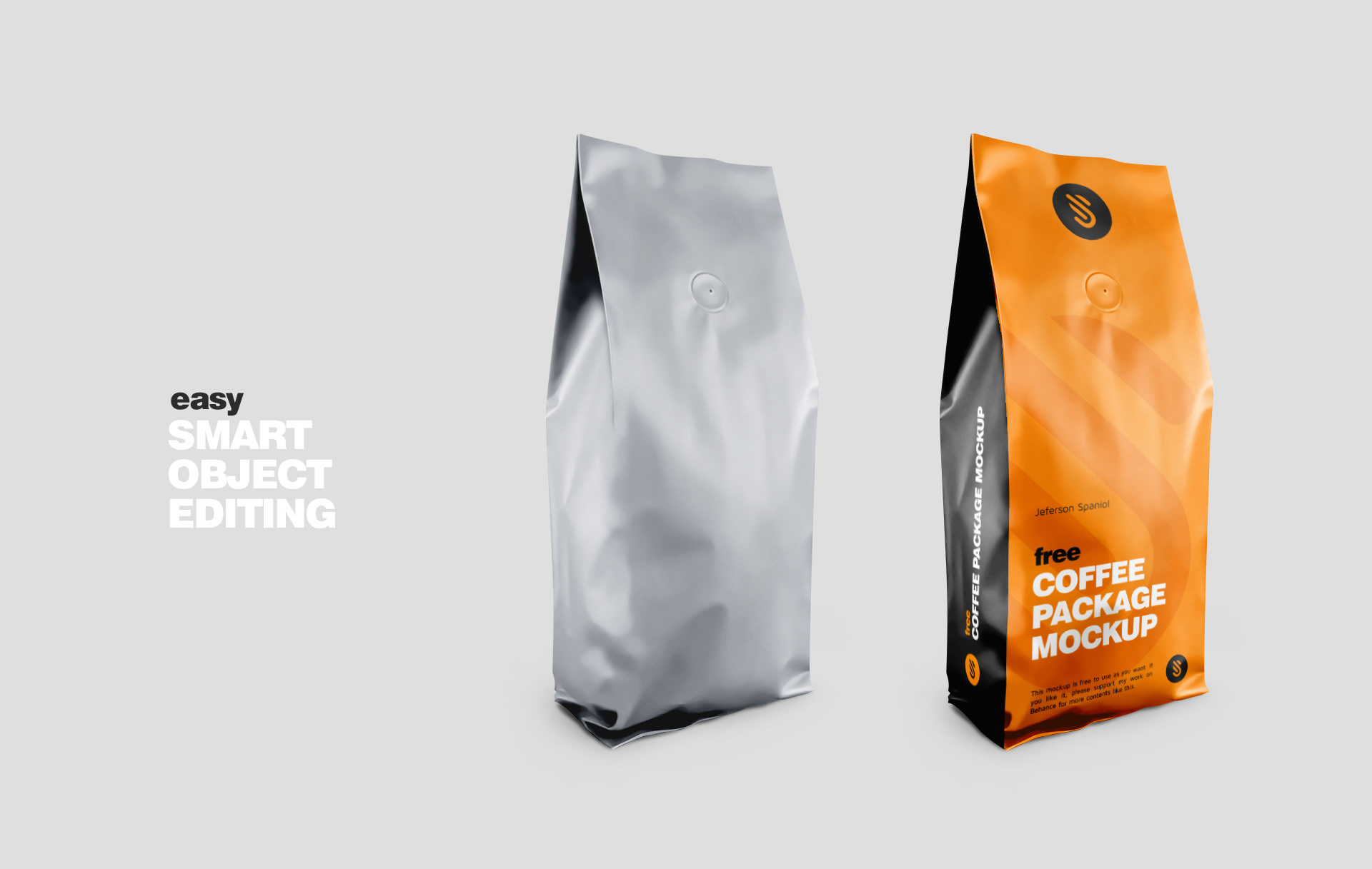 Free Coffee Bag Mockup Half Side View Front Back Package Mockup