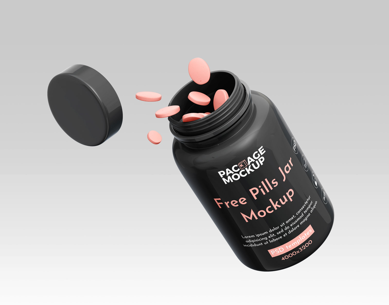 Transparent Pill Jar Plastic Bottle Mockup 