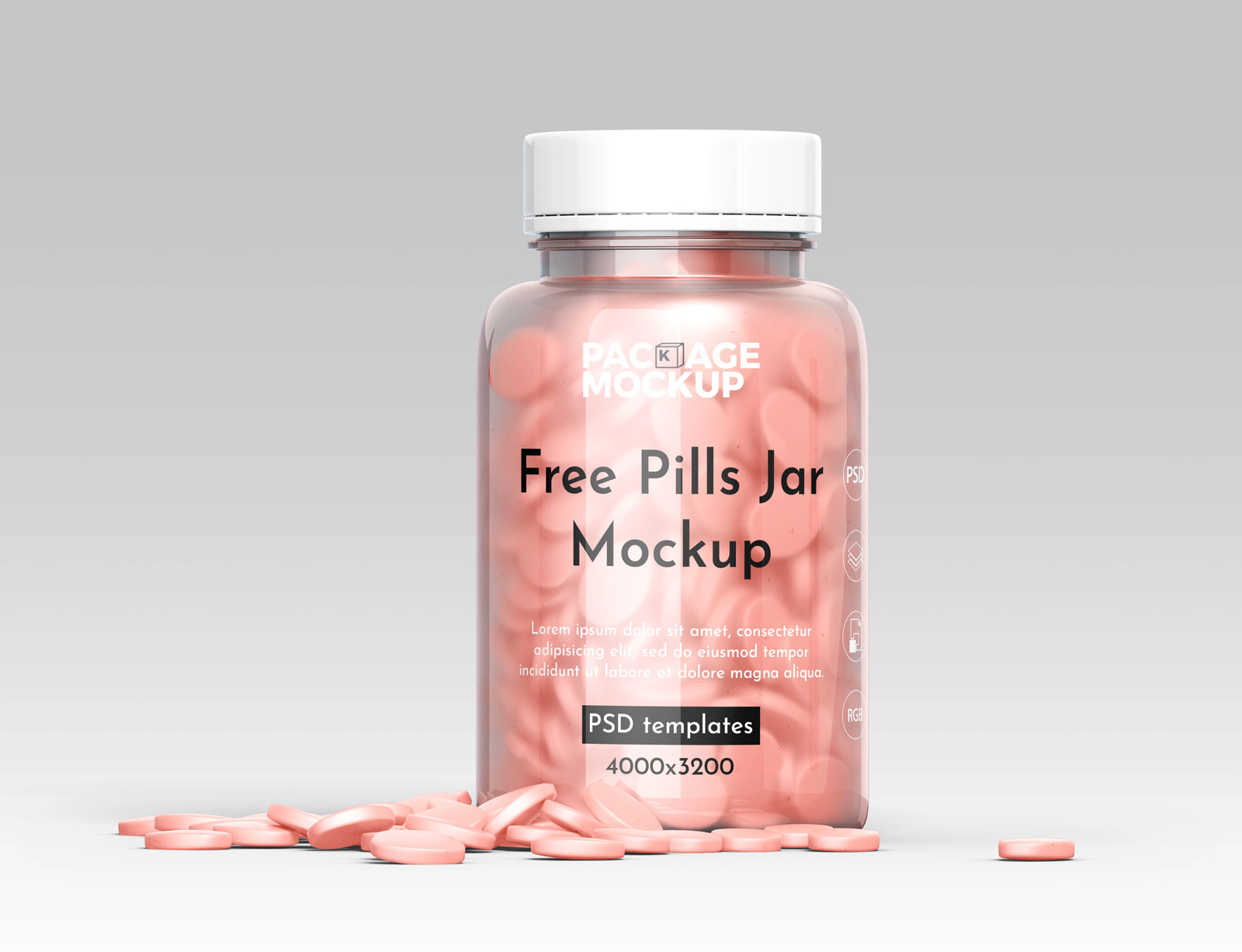 Transparent Pill Jar Plastic Bottle Mockup 