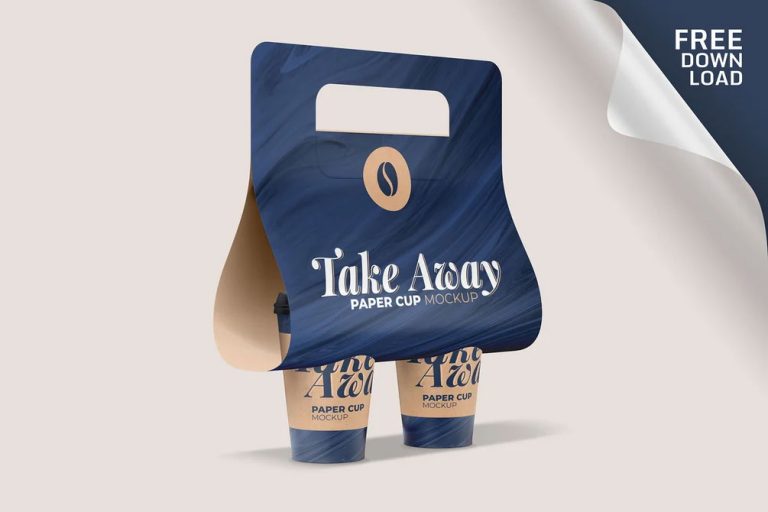 Free Takeaway Coffee Cups Holder Mockup